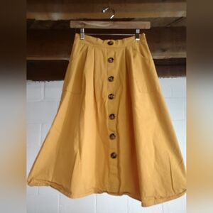 Yellow Button-Front A-Line Skirt
